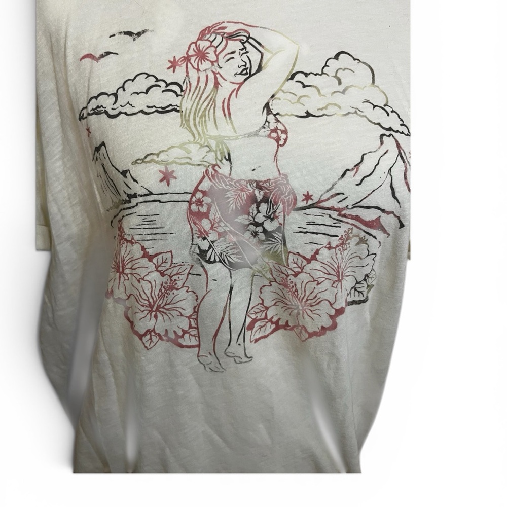 torrid Cream Short-Sleeve Graphic Tee with Hawaiian Girl and Floral Art - Picture 2 of 5